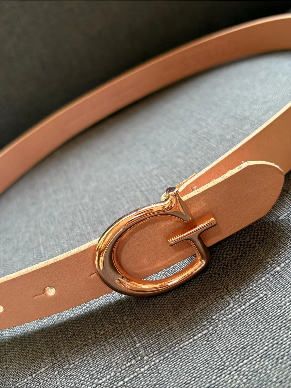 Guess Pink Leather Belt with Gold 'G' Buckle